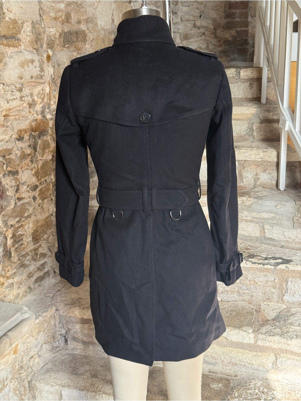 Burberry Black Double-Breasted Wool Trench Coat with Belt - Picture 2 of 11